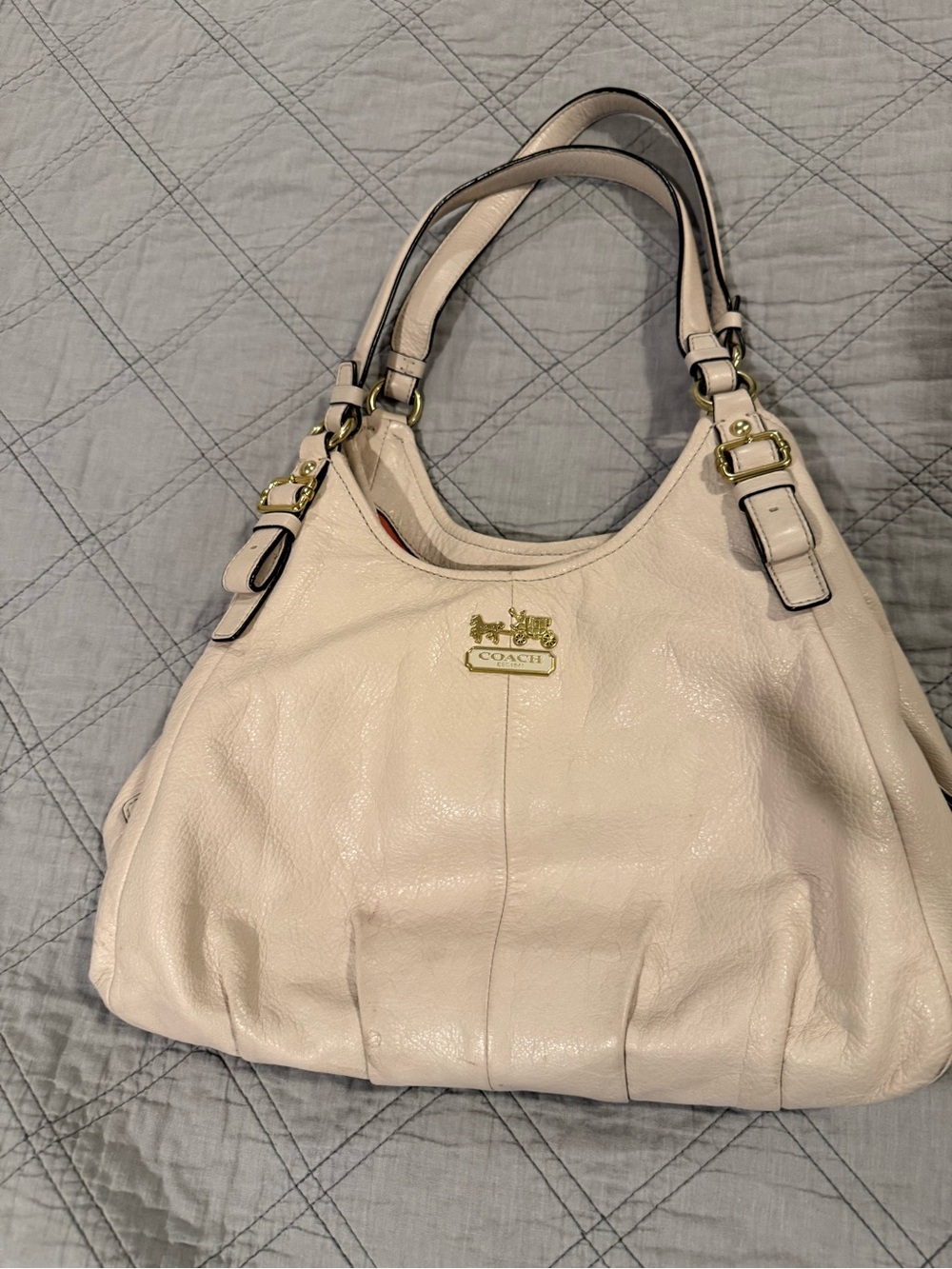 Coach Ivory Pebbled Leather Shoulder Bag with Gold Hardware